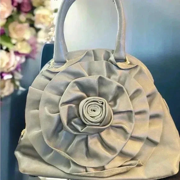 Milano Bags Silver Gray Flower Satchel Tote - Picture 13 of 16